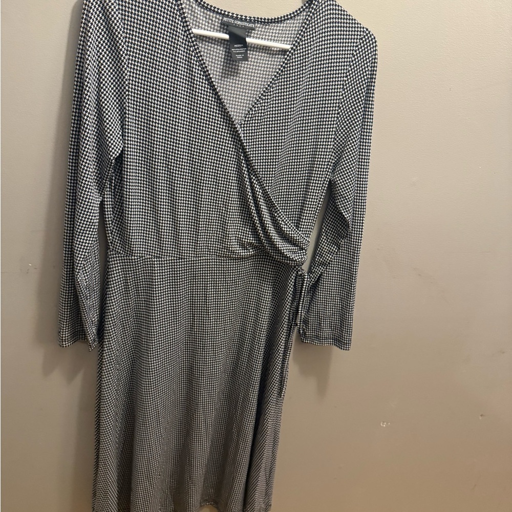 Petite Sophisticate Monochrome Wrap Midi Dress